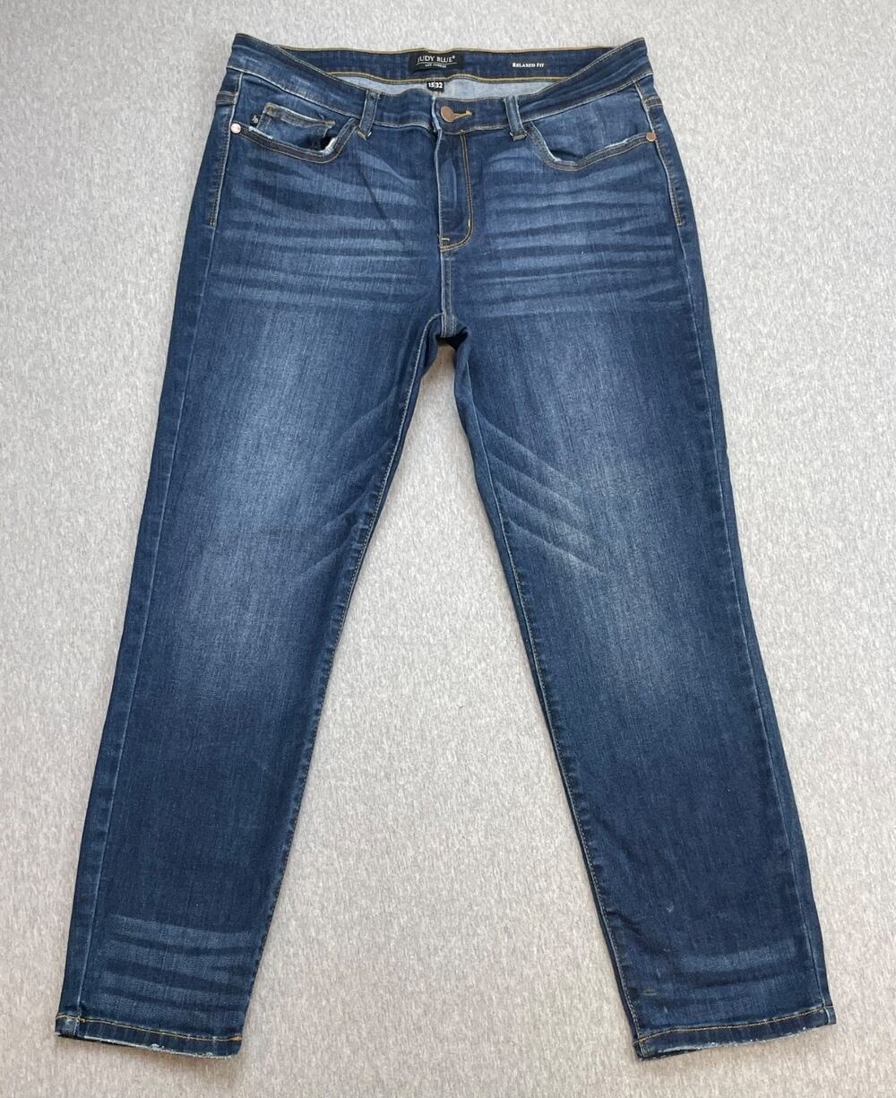Judy Blue Jeans Womens 15/32 Blue Cotton Blend‎ Stretch Relaxed Fit Mid-Rise